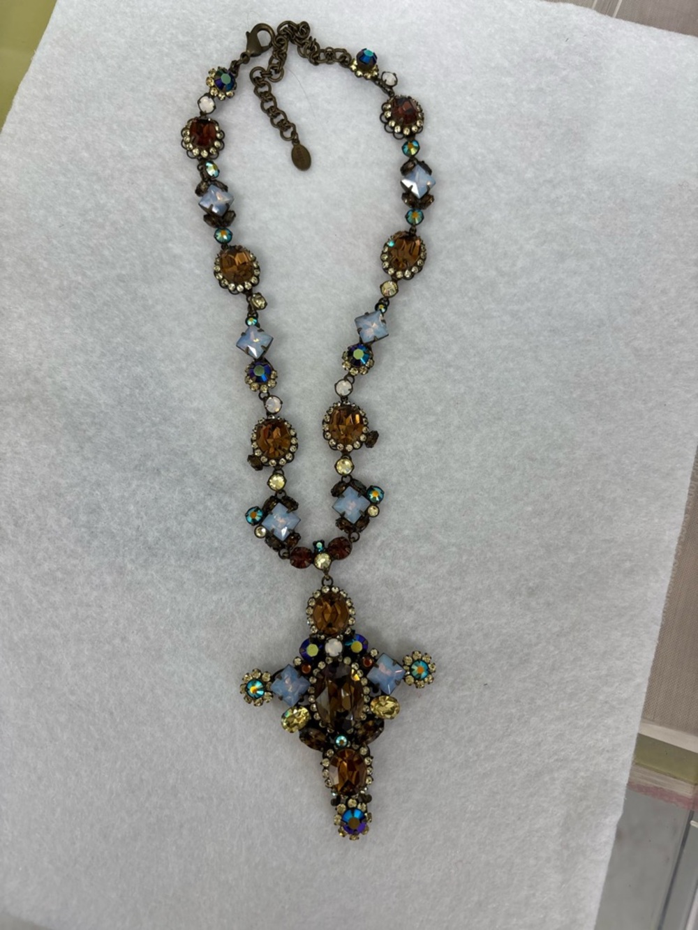 Sorrelli Amber, Iridescent and Opal Crystal Cross Pendant Necklace
